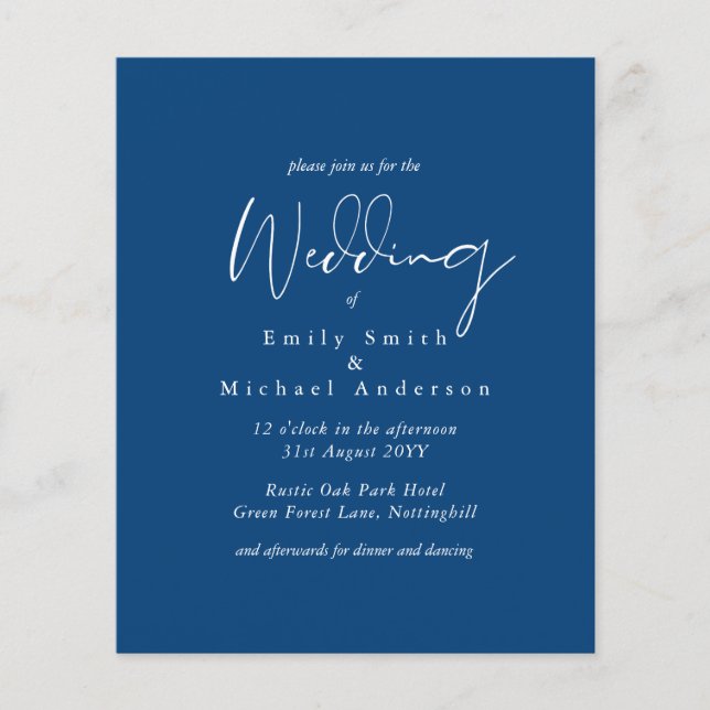 Mariage Budget Royal Blue White Script (Devant)