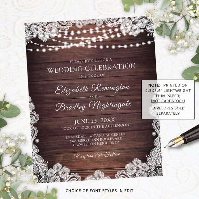 Mariage Budget Rustic Wood Lights Lace Invitation (Créateur téléchargé)