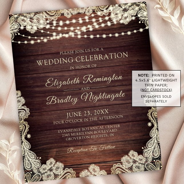 Mariage Budget Rustic Wood Lights Lace Invitation (Créateur téléchargé)