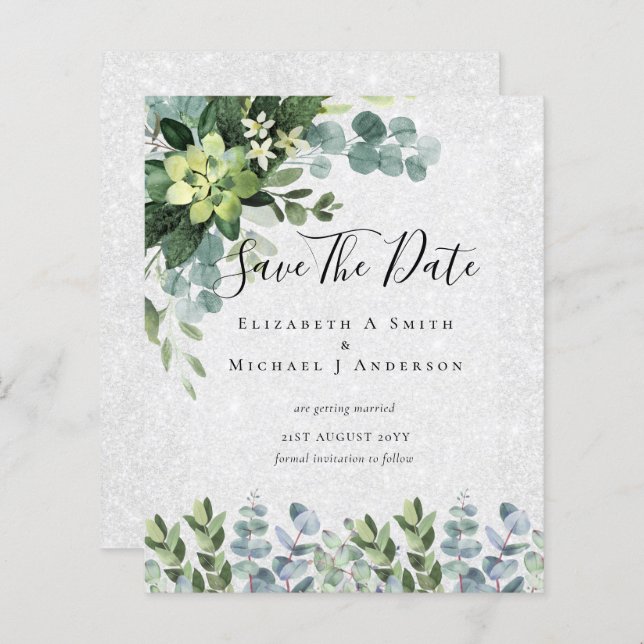 MARIAGE BUDGET SAVE DATES - Eucalyptus VERT (Devant / Derrière)