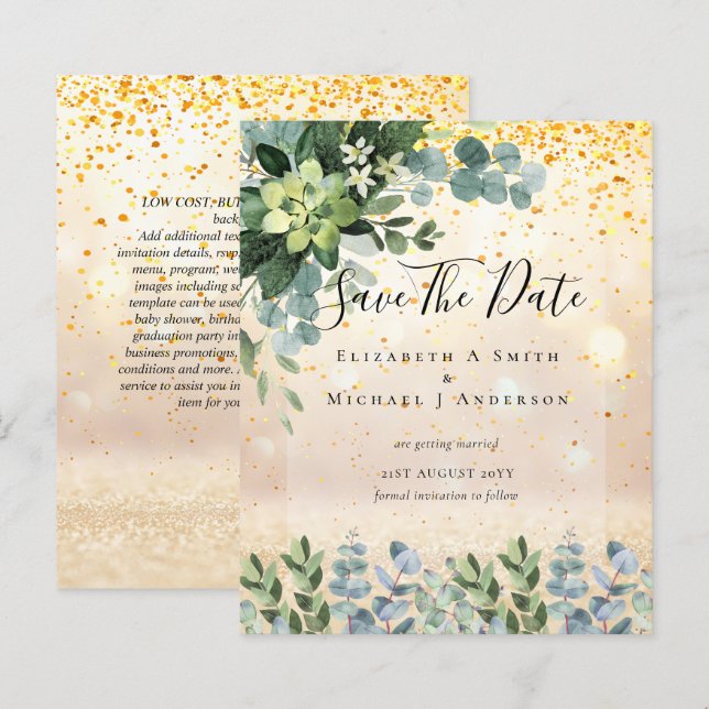 MARIAGE BUDGET SAVE DATES - Eucalyptus VERT (Devant / Derrière)