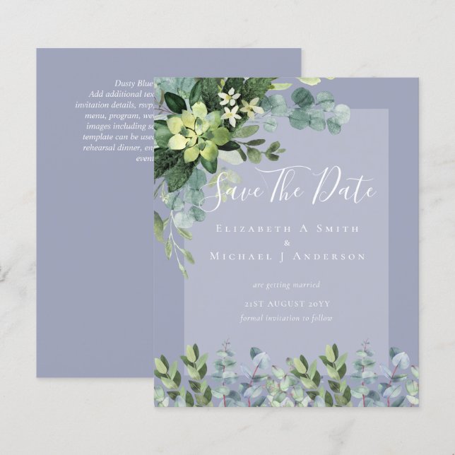 MARIAGE BUDGET SAVE DATES - Eucalyptus VERT (Devant / Derrière)