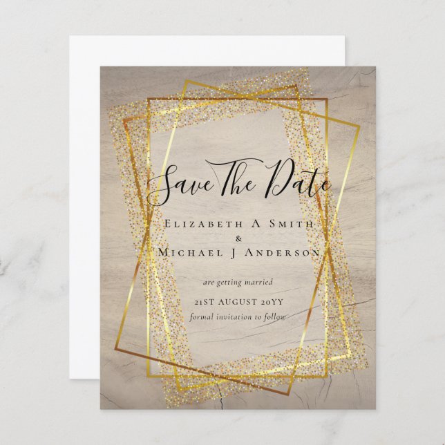 MARIAGE BUDGET SAVE DATES Gold Support postal (Devant / Derrière)