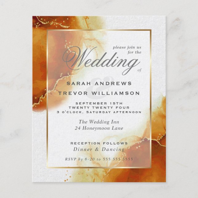 Mariage Budget Topaz Gold Marble Abstrait Invitati (Devant)