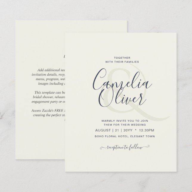 Mariage budgétaire crème légère INVITE (Devant / Derrière)