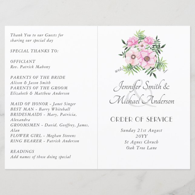 Mariage budgétaire Feuille de taille florale rose (Devant)