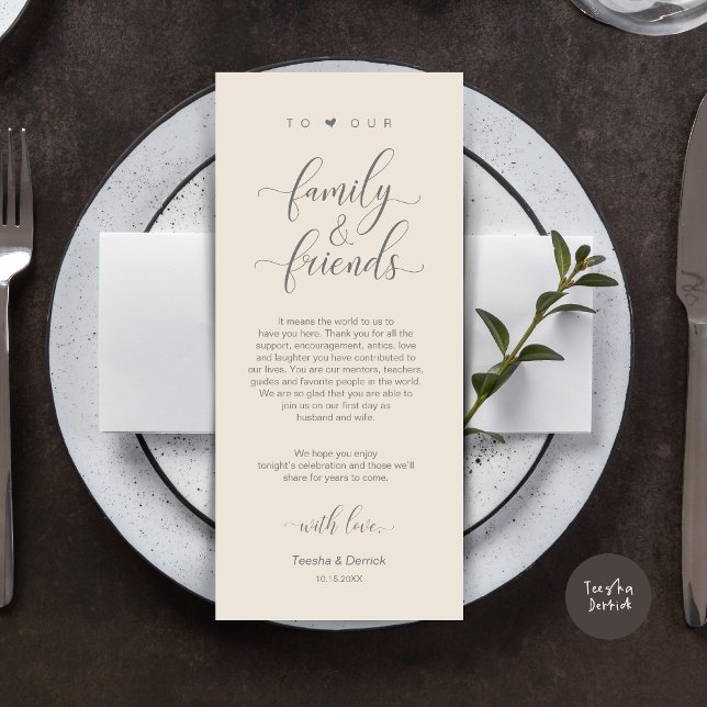 Mariage Cadre Merci Carte Classique Moderne (Modern Classy Wedding Dinner Place Setting Thank You Card, in Cream and Grey)