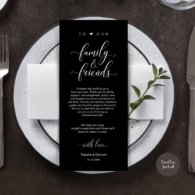 Mariage Cadre Merci Carte Classique Moderne (Modern Classy Wedding Dinner Place Setting Thank You Card, in Classy Black)