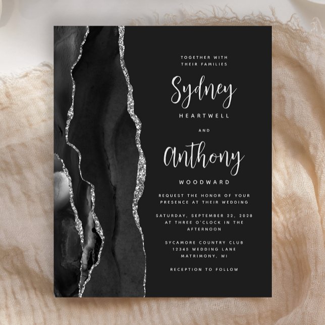 Mariage Calligraphie Agate Argent Noir Budget (Créateur téléchargé)