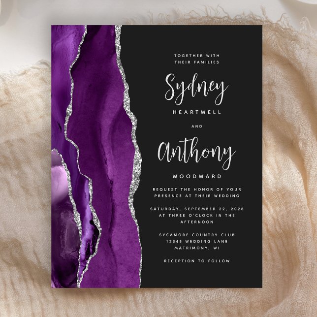 Mariage Calligraphie Agate Violet Argent Budget (Créateur téléchargé)