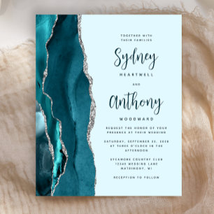 Mariage Calligraphie Argent Agate Sarcelle Pâle Bu