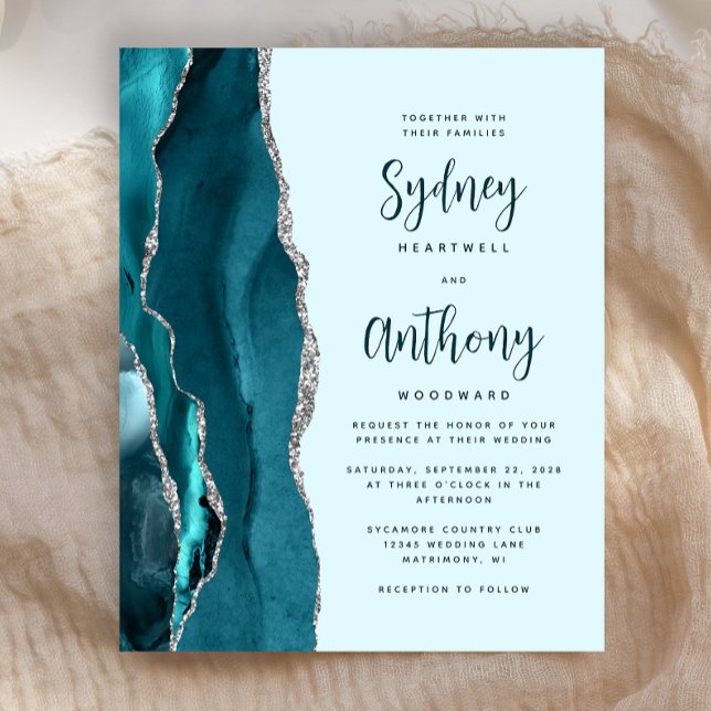 Mariage Calligraphie Argent Agate Sarcelle Pâle Bu (Créateur téléchargé)