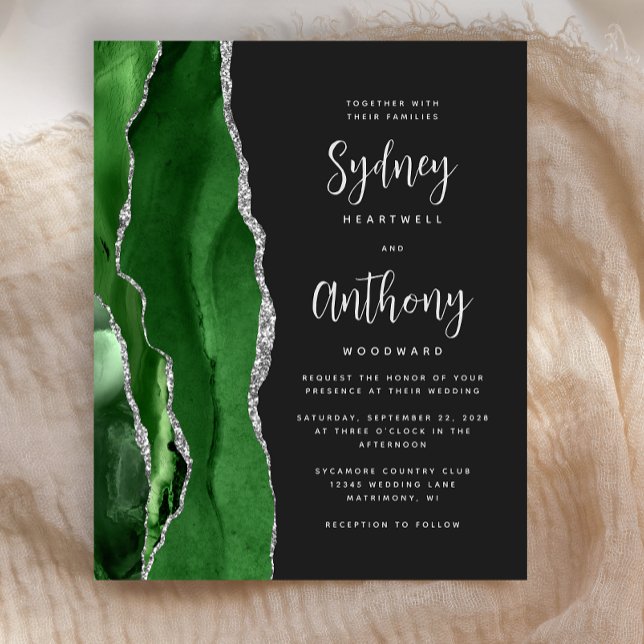 Mariage Calligraphie Argent Vert Budget Agate (Créateur téléchargé)