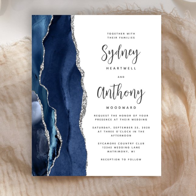 Mariage Calligraphié Budget Bleu Nuit Agate Argent (Créateur téléchargé)