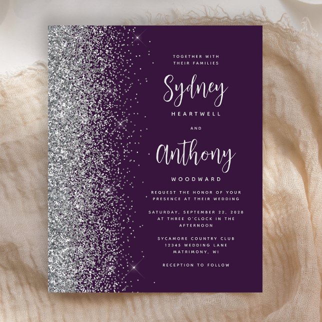 Mariage Calligraphie Paillettes Violet Argent Budg (Créateur téléchargé)
