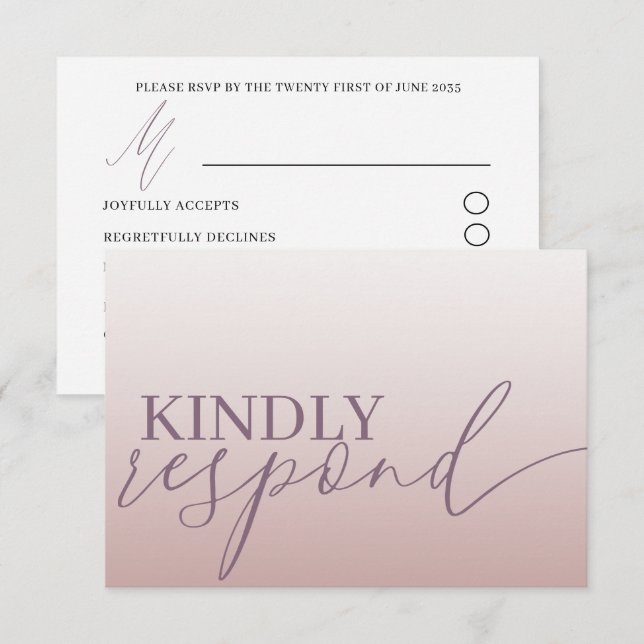Mariage Calligraphie RSVP Or Rose Moderne (Devant / Derrière)