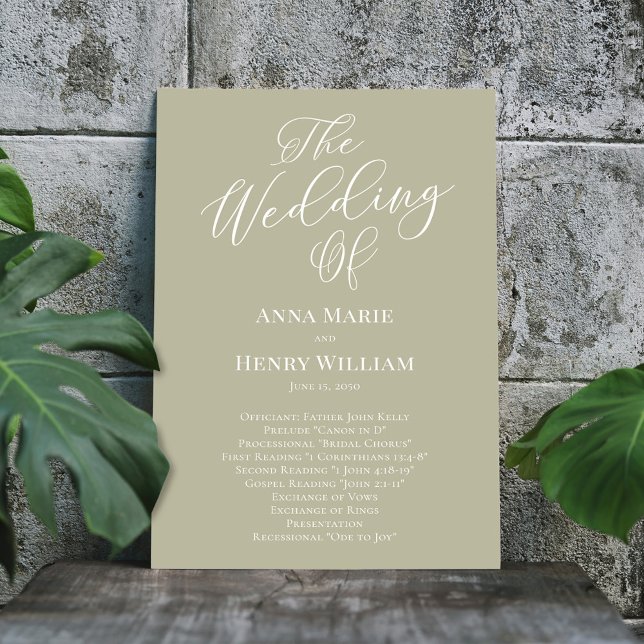 Mariage Calligraphie Script Sage Green Programme (Welcome wedding program with elegant sage green and calligraphy script. )