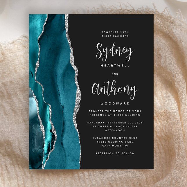 Mariage Calligraphie Sombre Agate Turquoise Budget (Créateur téléchargé)