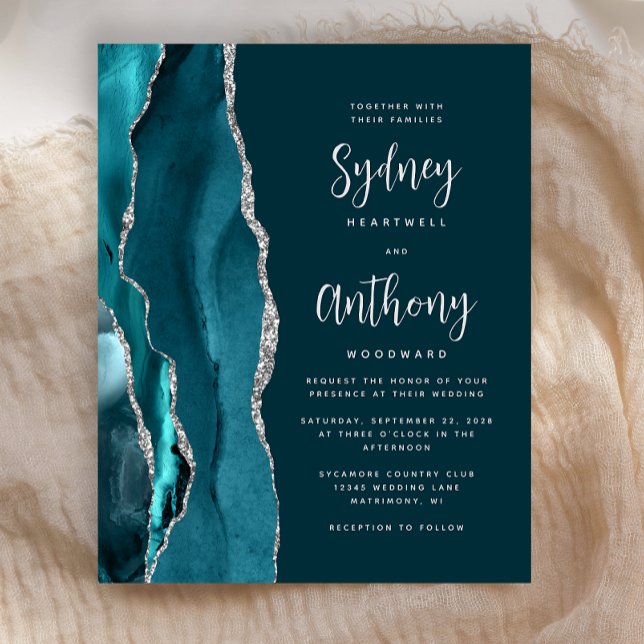 Mariage Calligraphié Teal Argent Agate Budget (Créateur téléchargé)