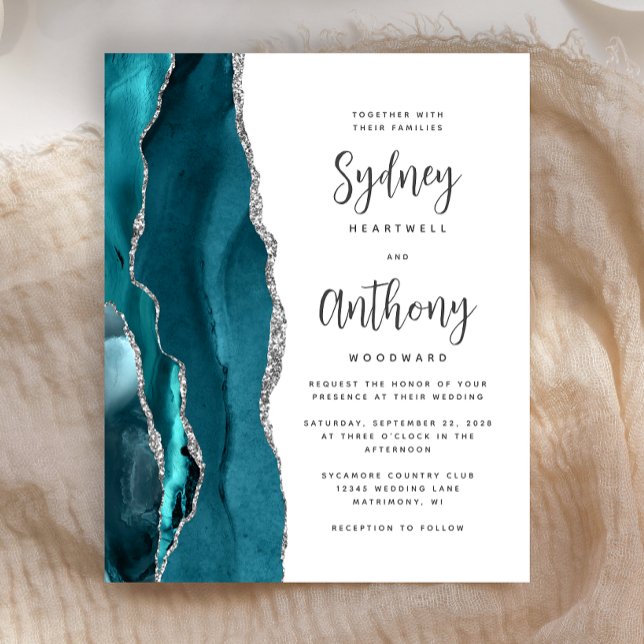 Mariage Calligraphié Teal Argent Agate Budget (Créateur téléchargé)