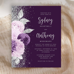 Mariage calligraphié violet argent floral budgétai