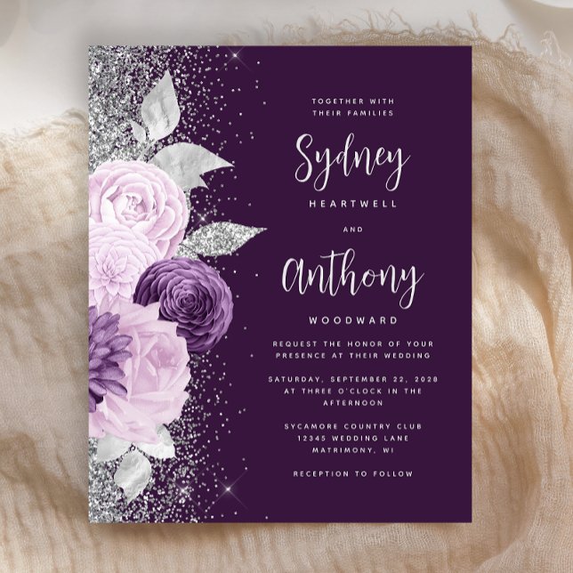 Mariage calligraphié violet argent floral budgétai (Créateur téléchargé)