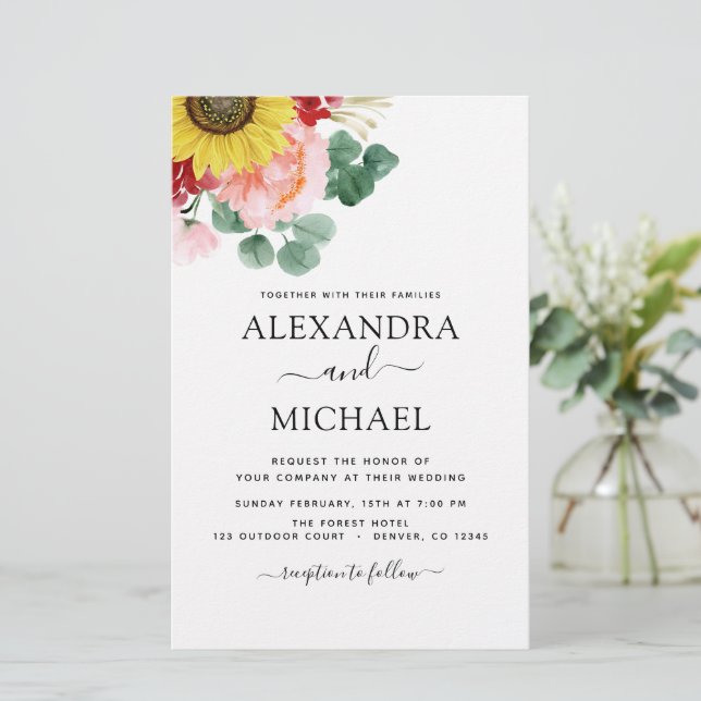 Mariage campagnard Budget Sunflower Eucalyptus (Debout devant)