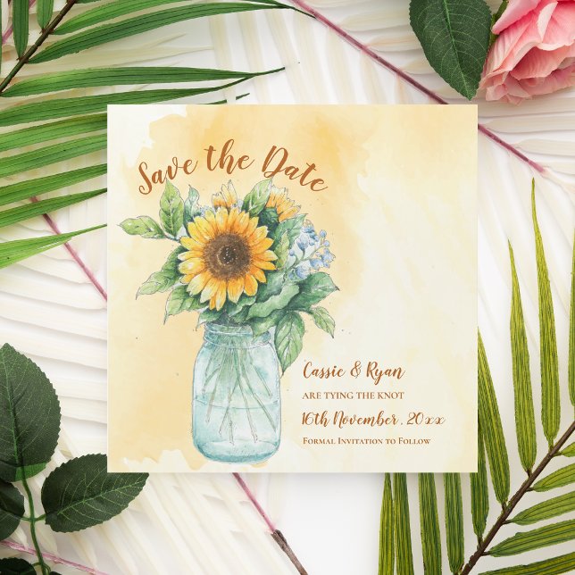 Mariage campagnard Mason Jar de tournesols Enregis (Sunflowers Mason Jar Country Wedding Save the Date)