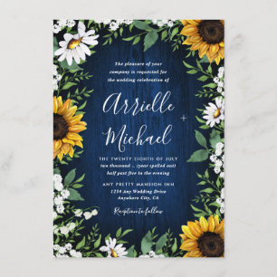 Mariage campagnard Royal Blue Sunflower Invitation