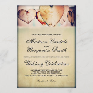 Mariage campagnard Rustic Wood Hearts Invitations