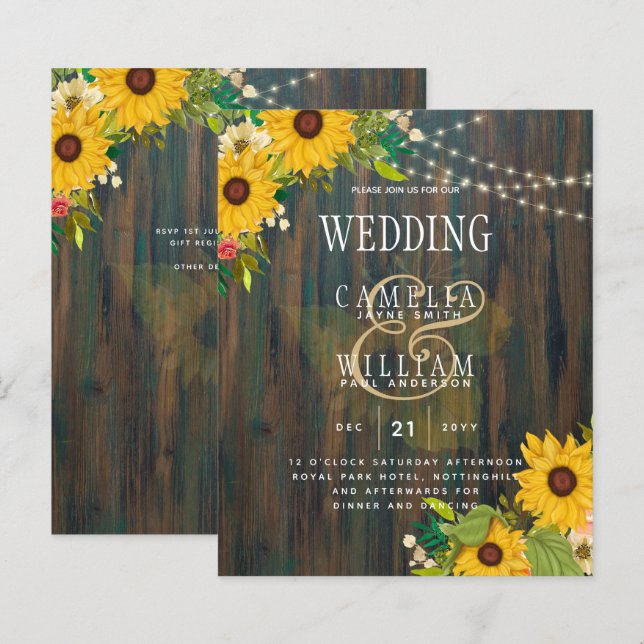 Mariage campagnard Rustique Fleurs de soleil en bo (Devant / Derrière)