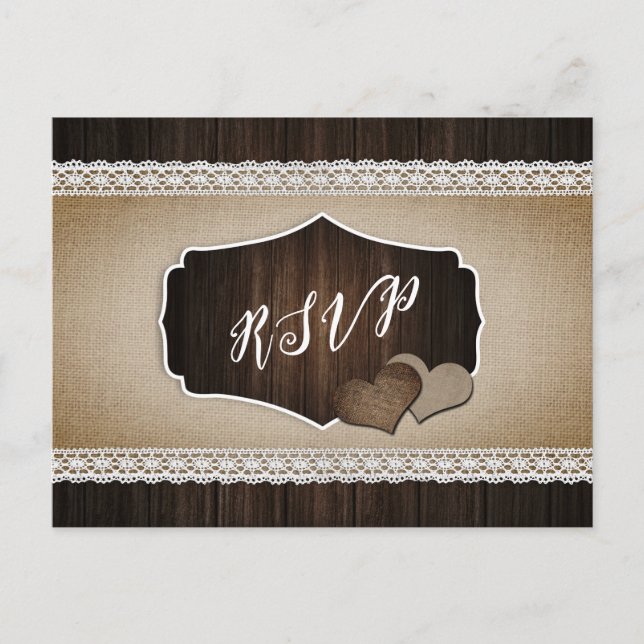 Mariage campagnard rustique RSVP carte postale Cha (Devant)