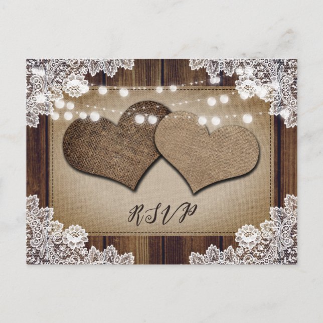 Mariage campagnard rustique RSVP carte postale cho (Devant)