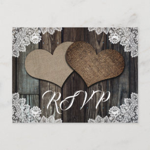 Mariage campagnard rustique RSVP carte postale cho