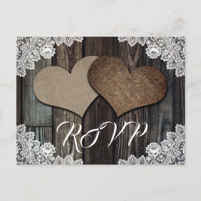 Mariage campagnard rustique RSVP carte postale cho (Devant)