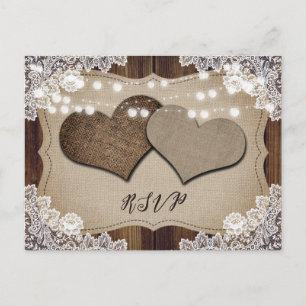 Mariage campagnard rustique RSVP carte postale cho