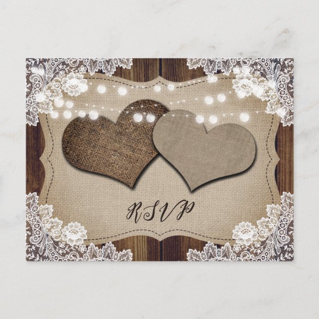 Mariage campagnard rustique RSVP carte postale cho (Devant)