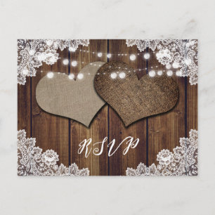 Mariage campagnard rustique RSVP carte postale cho