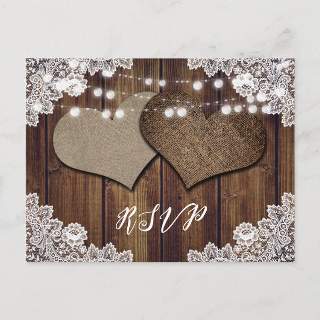 Mariage campagnard rustique RSVP carte postale cho (Devant)