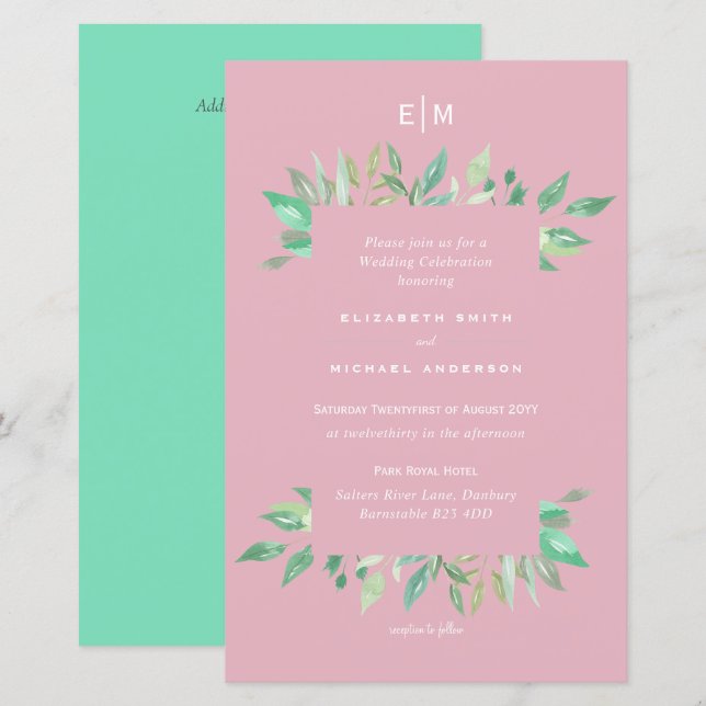 Mariage Carnaval Rose Vert Budget Inviter A9 (Devant / Derrière)