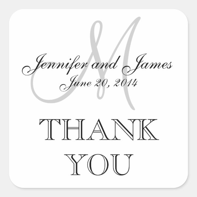 Mariage Carré de Monogramme blanc gris Étiquette (Devant)