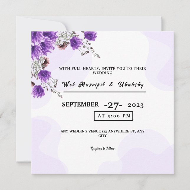 Mariage Carré Flower Invitation Card Design (Devant)
