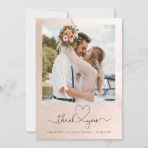 Mariage carte de remerciements photo, or rose