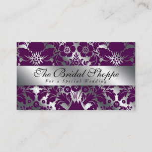 Mariage Carte de visite Damask Floral Purple Argen