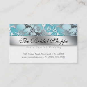 Mariage Carte de visite Damask Floral Silver Blue 