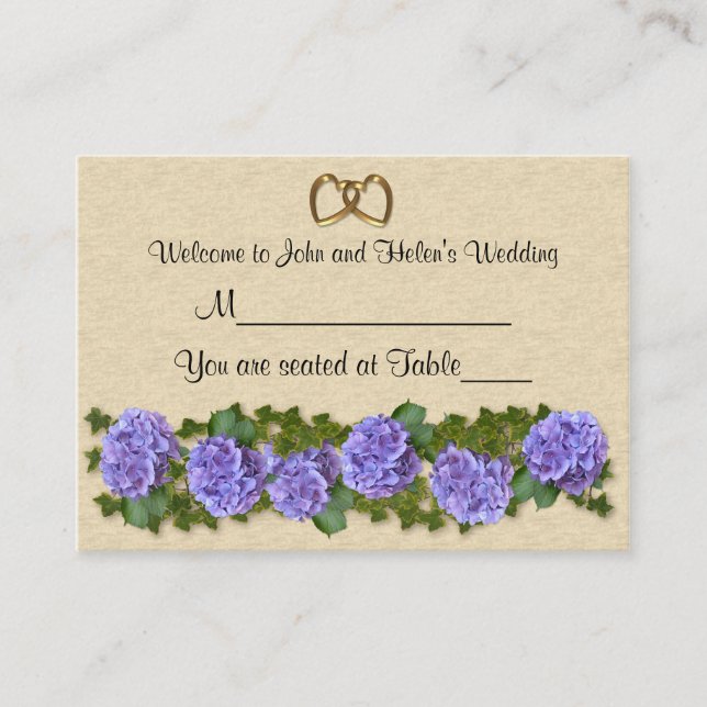 Mariage Carte Place Hydrangeas table assise (Devant)