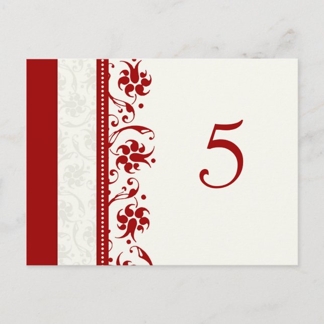 Mariage Cartes Numéro de table Rouge Floral (Devant)