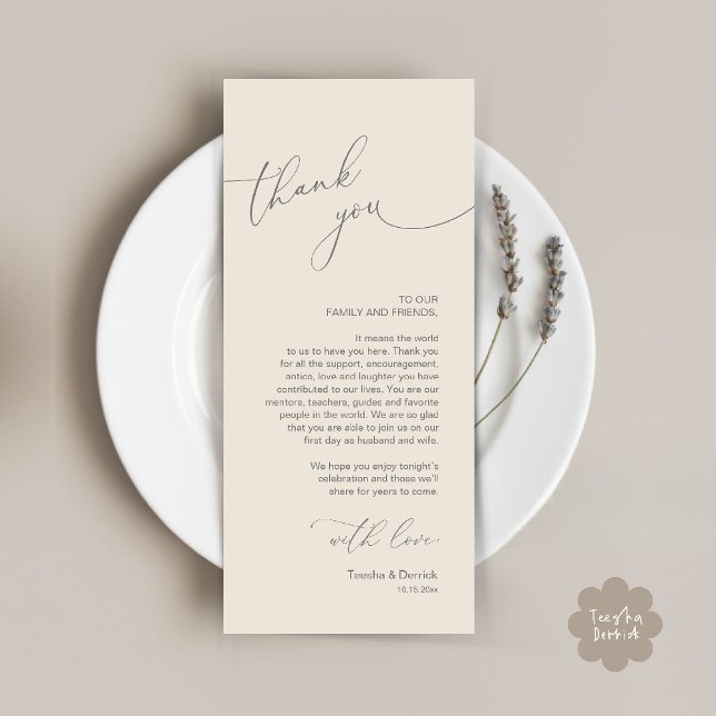 Mariage Celebration Place Setting Carte de remerci (Wedding Dinner Celebration Place Setting Thank You Modern Romantic Card in Cream Grey)