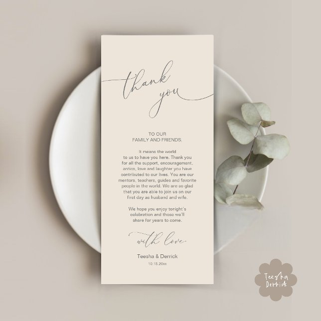 Mariage Celebration Place Setting Carte de remerci (Wedding Dinner Celebration Place Setting Thank You Modern Romantic Card in Cream Grey)