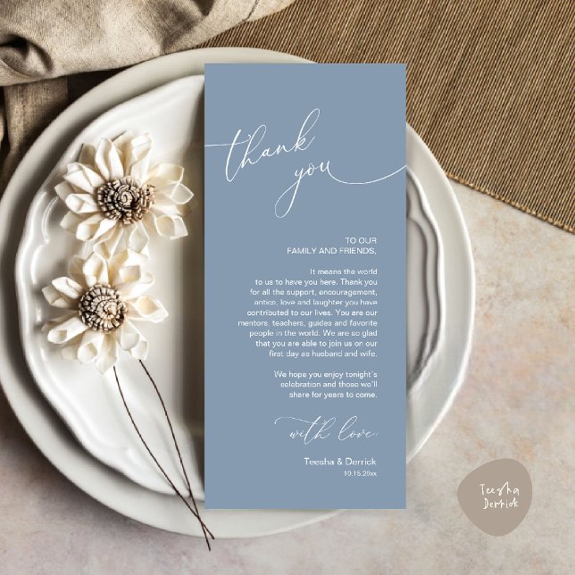 Mariage Celebration Place Setting Carte de remerci (Wedding Dinner Celebration Place Setting Thank You Modern Romantic Card in Dusty Blue)